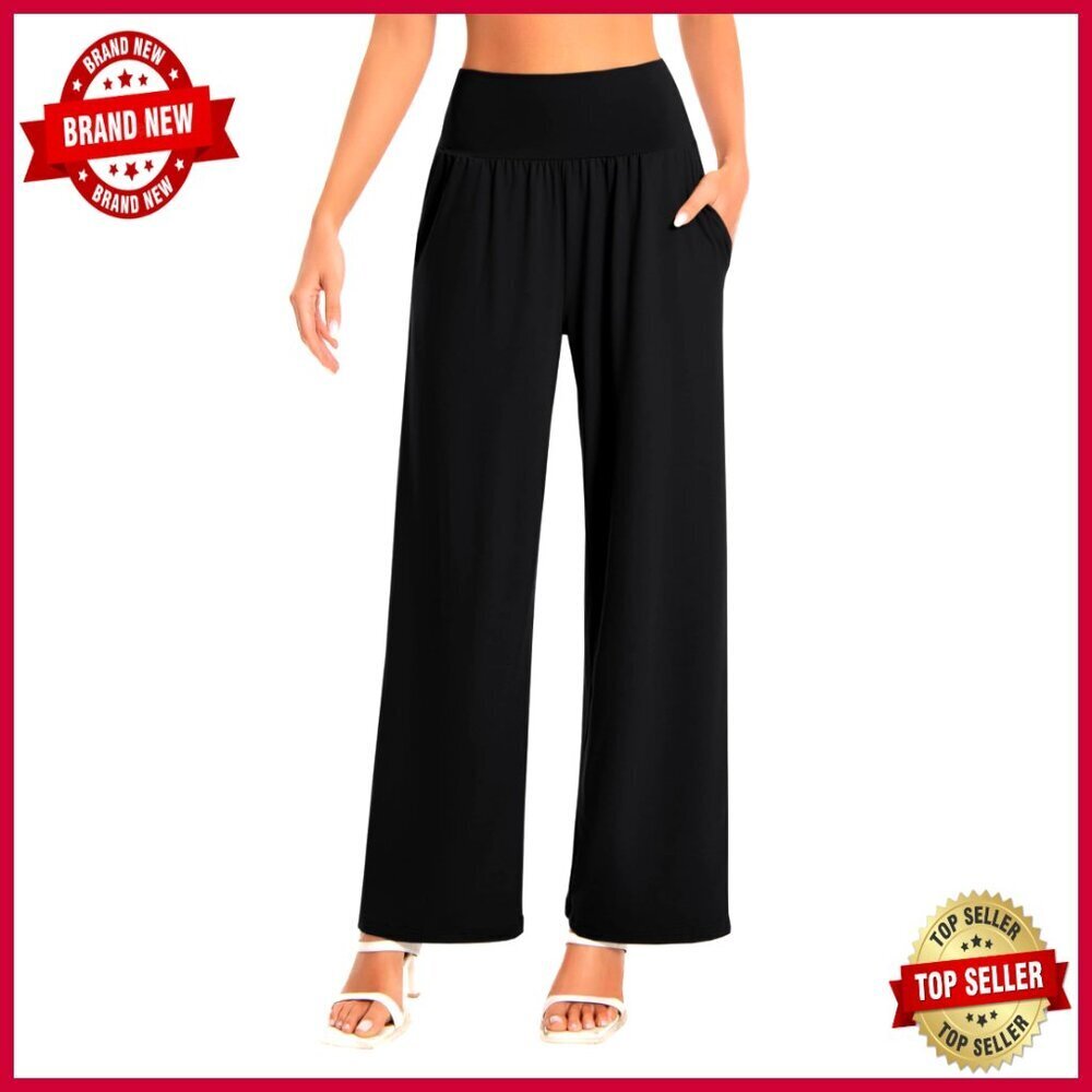 High Waist Wide Leg Yoga Pants with Pockets, 4-Way Stretch, Loose Fit